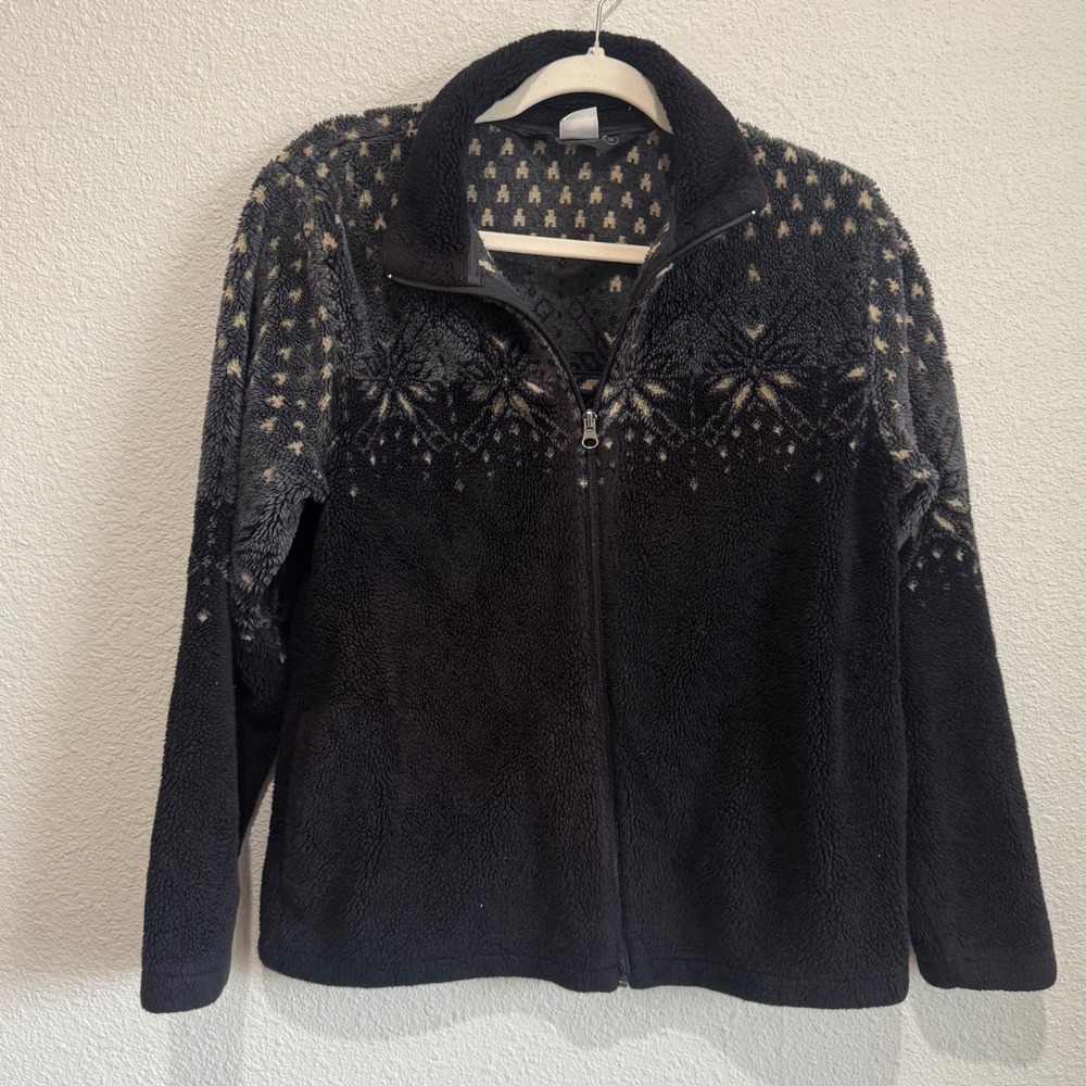 VTG Black Diamond Womens Small‎ Fleece Jacket Snowflake Ski Resort Cabincore